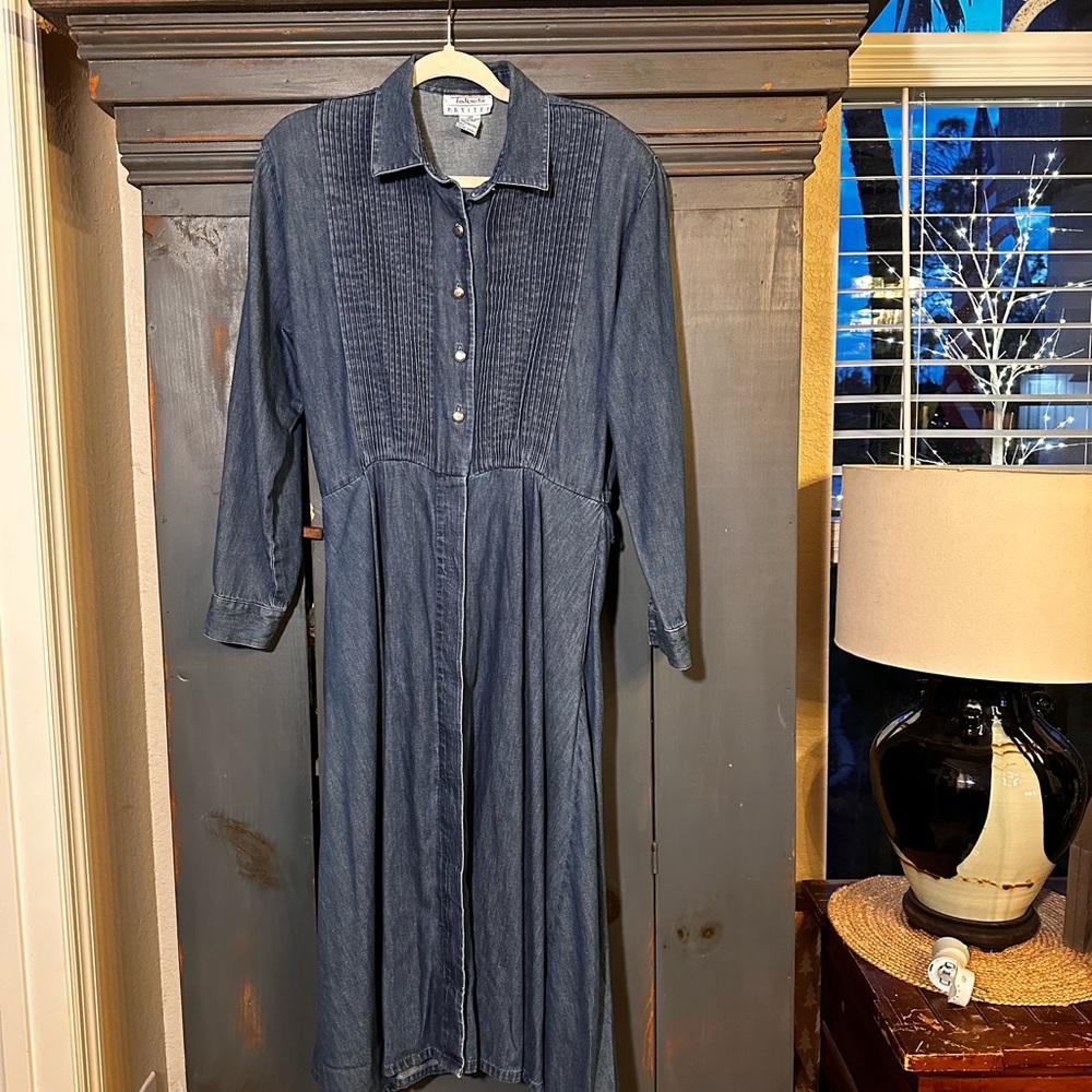 Talbots 12pet long sleeve coastal cowgirl button down chambray midi/maxi dress - Picture 3 of 12